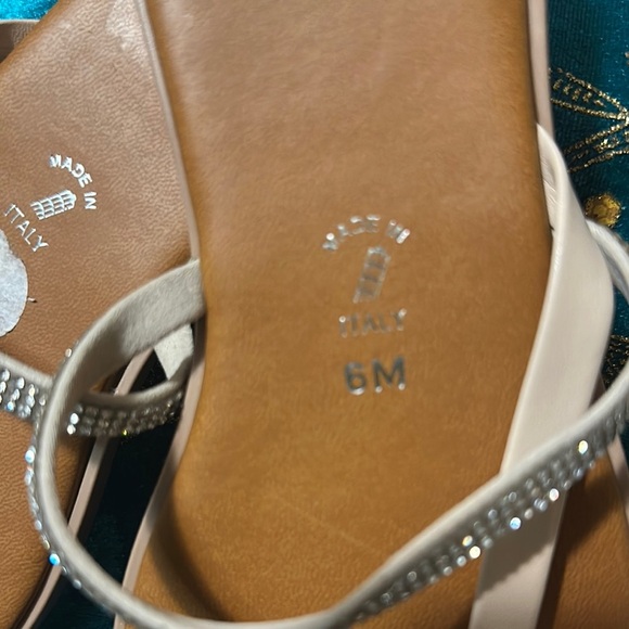 Tan and Silver Flat Sandals with Metallic Straps - Picture 3 of 8